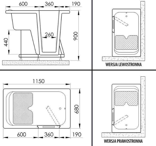 Wanny pielęgnacyjne w pozycji siedzącej B/D ELEGANCE