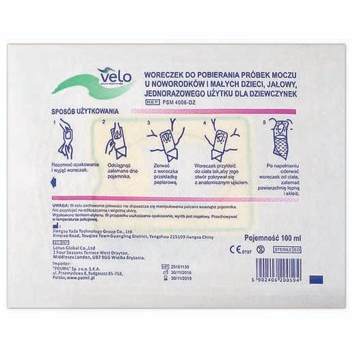 Worki do pobierania próbek moczu od niemowląt VELO PSM4006-DZ