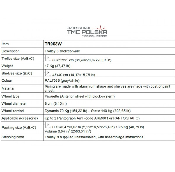 Wózki na aparaturę medyczną LED SPA TR003WL