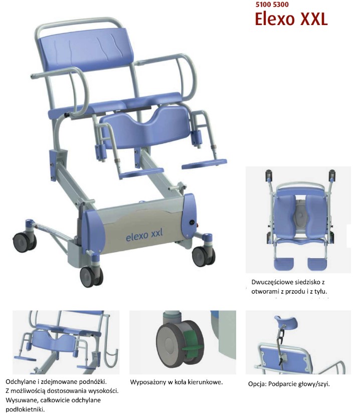 Wózki prysznicowo - sanitarne w pozycji siedzącej Lopital Elexo XXL