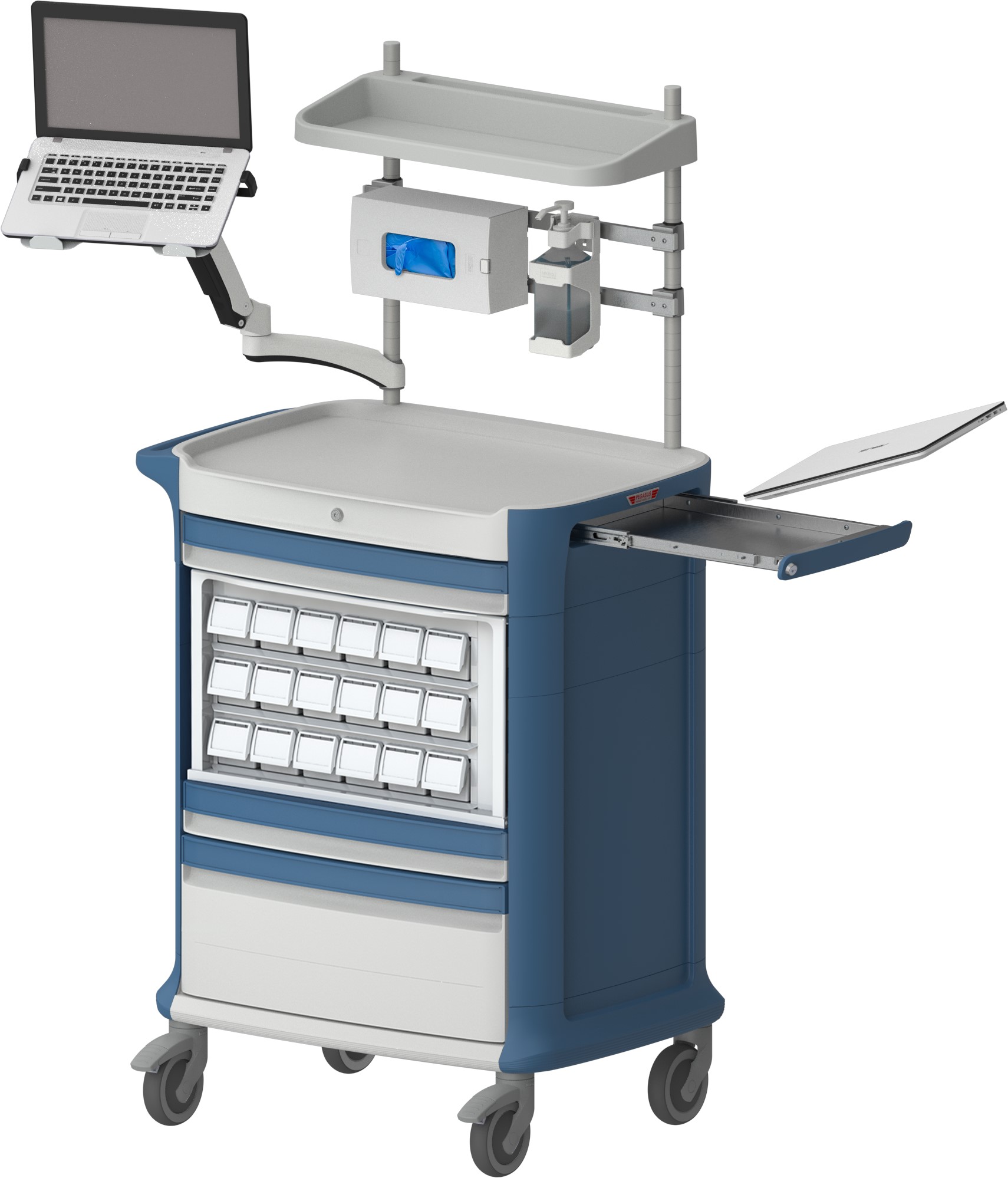 Wózki wielofunkcyjne Pegasus Poly z ramieniem na laptop